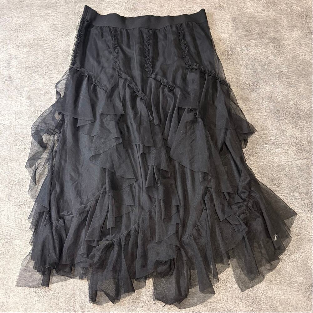 Black Maxi Sheer Ruffled Mesh Skirt